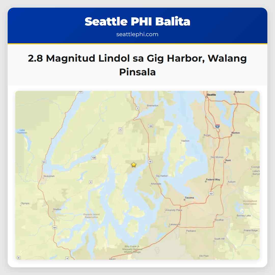 2.8 Magnitud Lindol sa Gig Harbor Walang Pinsala
