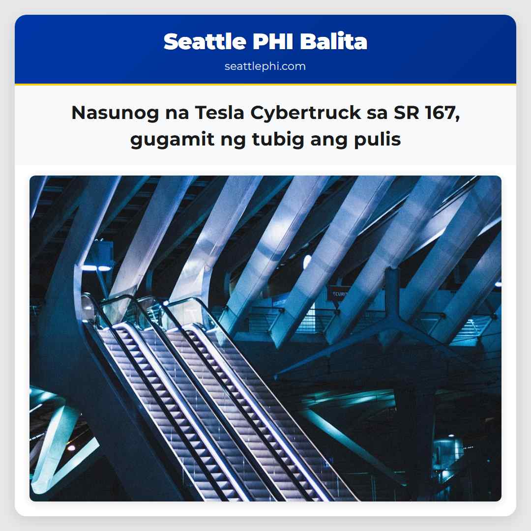 Nasunog na Tesla Cybertruck sa SR 167 gugamit ng tubig ang pulis
