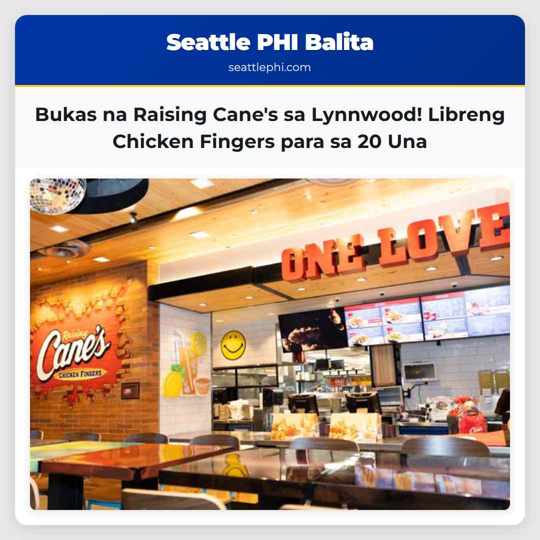 Bukas na Raising Canes sa Lynnwood! Libreng Chicken Fingers para sa 20 Una