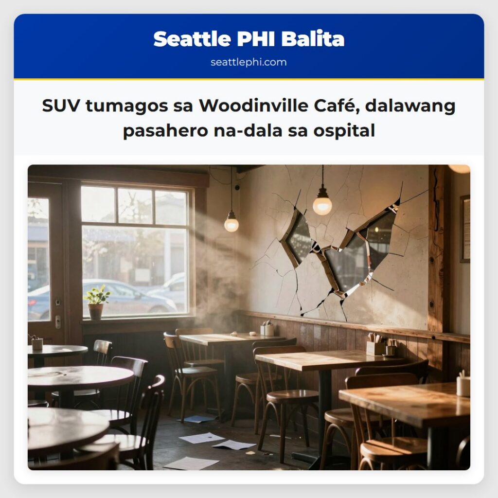 SUV tumagos sa Woodinville Café, dalawang