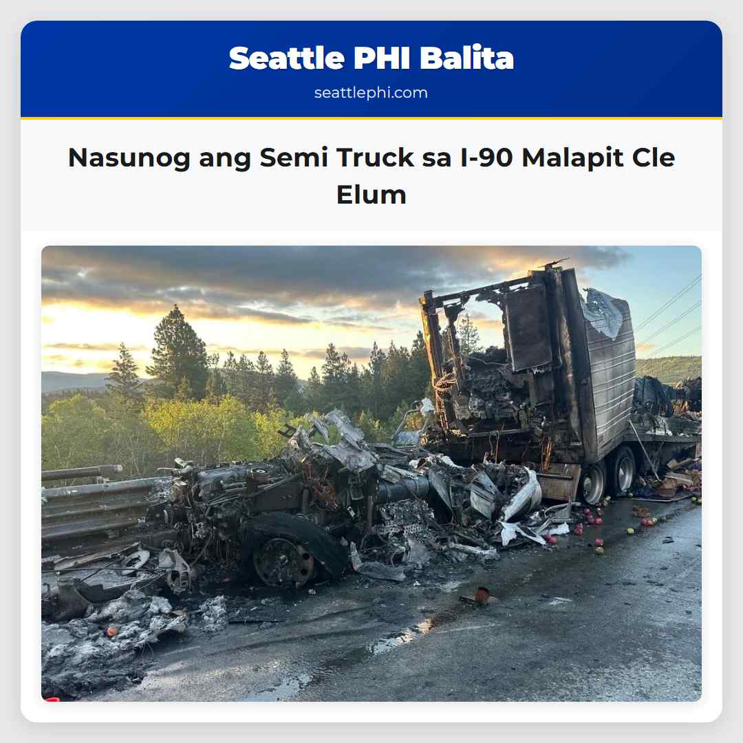 Nasunog ang Semi Truck sa I-90 Malapit Cle Elum