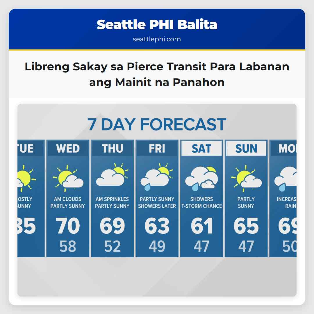 Libreng Sakay sa Pierce Transit Para Labanan ang Mainit na Panahon