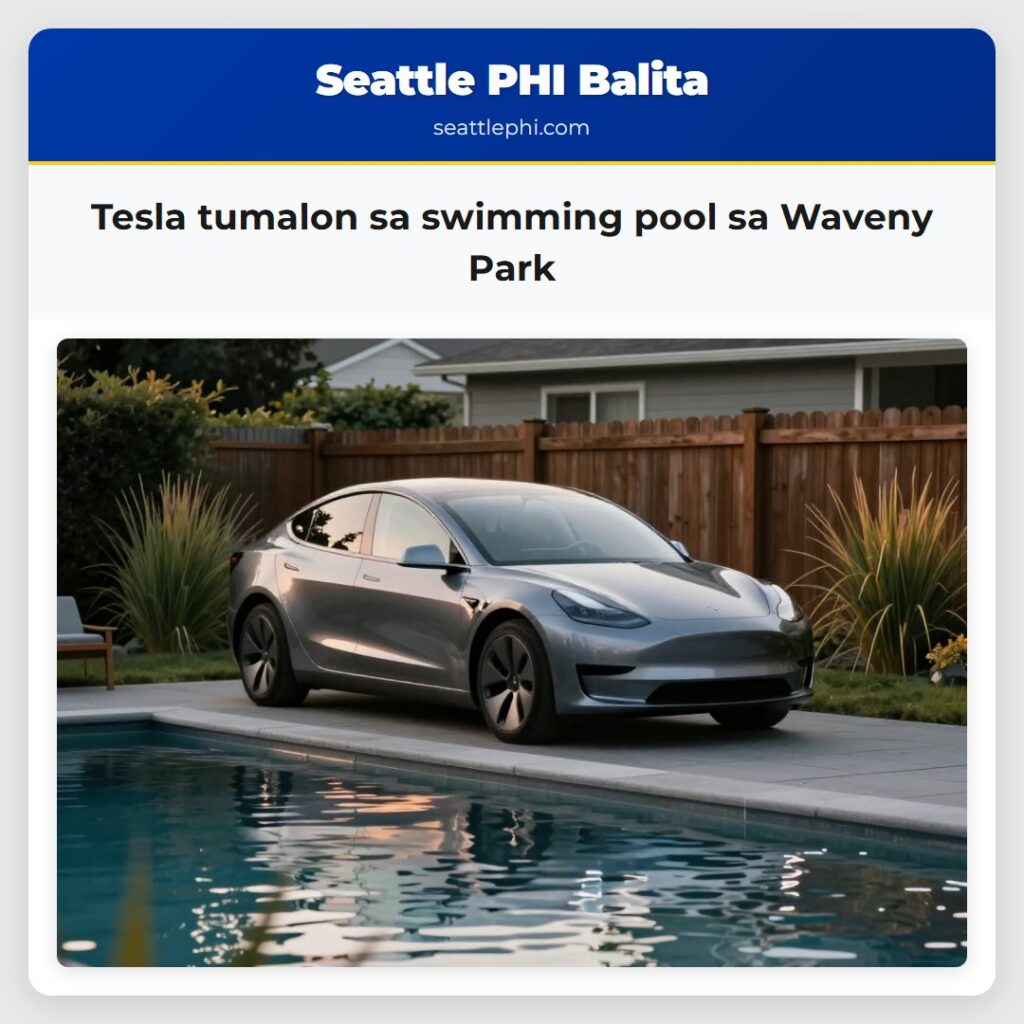 Tesla tumalon sa swimming pool sa Waveny Park