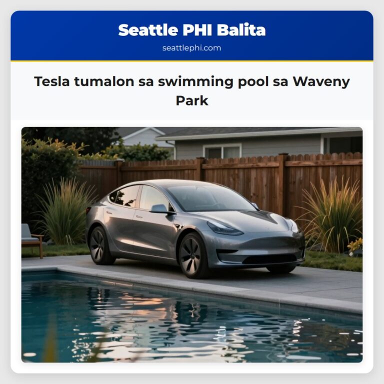 Tesla tumalon sa swimming pool sa Waveny Park